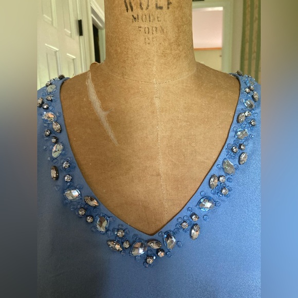 AMERICAN GLAMOUR Badgely Mischka Cold Shoulder Tunic BABY BLUE RHINESTONES Large - Picture 5 of 14